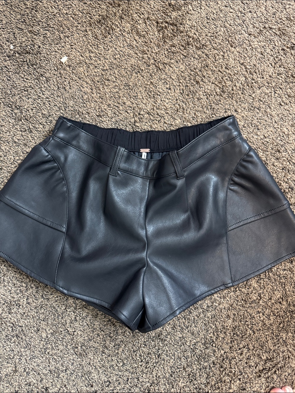 Free People Black Faux Leather High-Waist Shorts